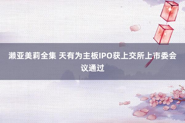 濑亚美莉全集 天有为主板IPO获上交所上市委会议通过