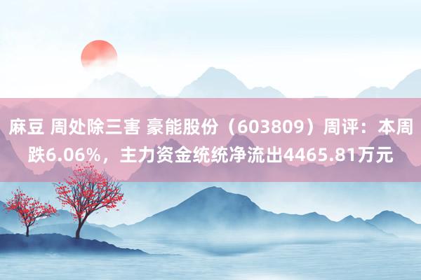 麻豆 周处除三害 豪能股份（603809）周评：本周跌6.06%，主力资金统统净流出4465.81万元