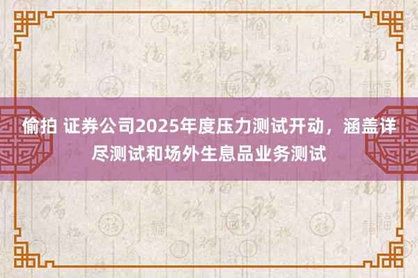 偷拍 证券公司2025年度压力测试开动，涵盖详尽测试和场外生息品业务测试